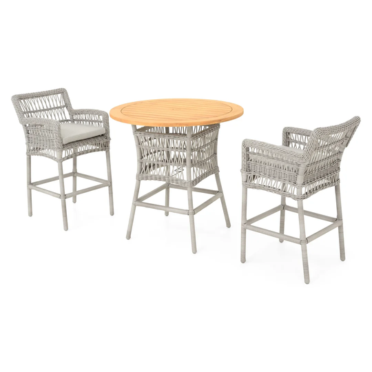 Egeland Bay Isle Home Bar Set with Rattan Outer Material