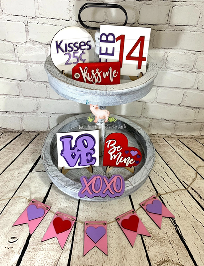 Valentine's Day Tiered Tray Set, Love Tier Decor, Signs, Farmhouse Shaker Wooden Tabletop Decor