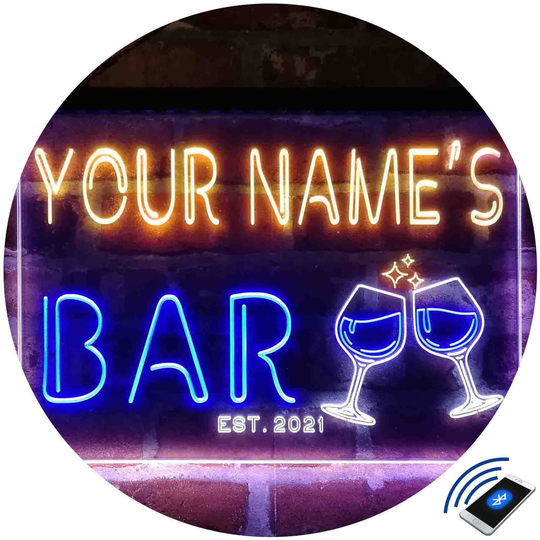 Personalized Wine Glasses Home Bar Tri-Color Led Neon Light Sign, A Unique 3D Engraved Art Decor Customize Name Date Text Man Cave St9-W3-Tm