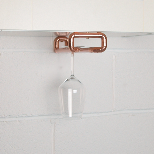 Copper Wine Glass Hanger | Rail Under Cabinet