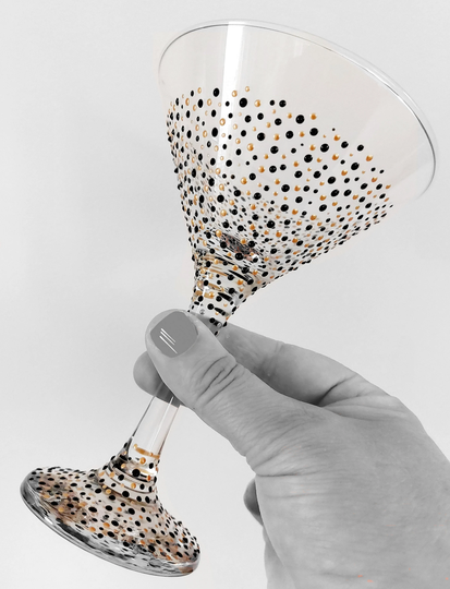 Hand Painted Decorated Martini Cocktail Glass 175Ml, Dot Design
