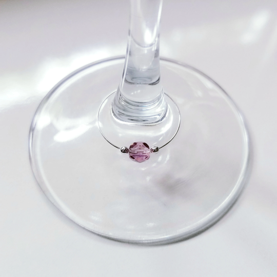 Wedding Crystal Wine Charm, 97 Colors, Bridal Glass Party Favor, Pinot Grigio - Silver