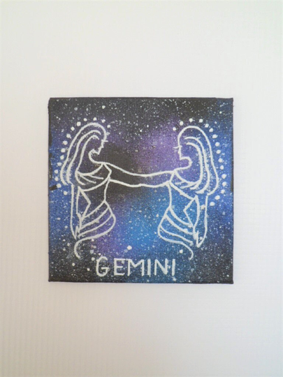 Mini Gemini Painting, Zodiac Astrology Mini Canvas, Original Acrylic Canvas