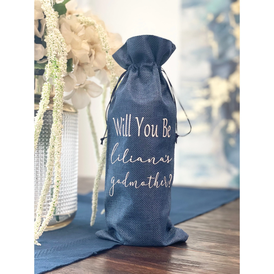 Godmother Blue Wine Themed Proposal, Bag, Gift, Will You Be My Godmother, Madrina, Nina