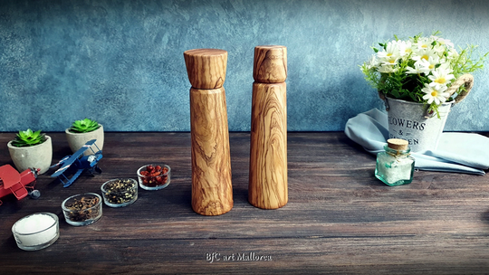 Wooden Salt & Pepper Ceramic Grinder Set, Handcrafted Mill Vintage, Handmade Grinding For Peppers Salts