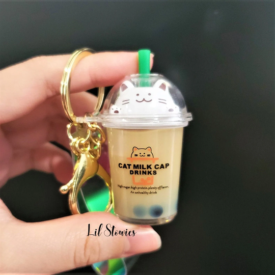 Cat Mini Cup Boba Liquid Water Key Chain, Bubble Tea Drink Chain Unique Gift Cute Charms Keychain, Kawaii Moving Bag Charm