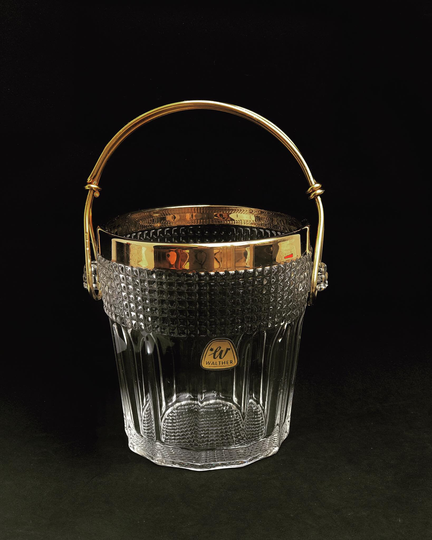 Ice Bucket Heavy Cut Crystal With Golden Metal Handles Mid Century Barware Mixology Tools