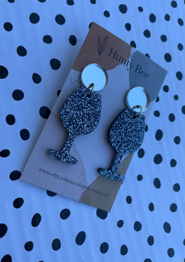 Wine Glass Silver Acrylic Earrings | Food & Drink