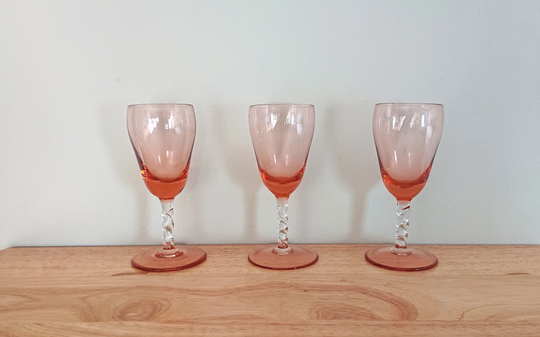 Vintage Sherry Glasses Set Of 6 Pink Kitsch Barware Drinking Mid Century