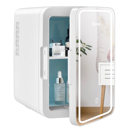 Mini Fridge 10 L Portable Beauty Fridge With LED Mirror Removable Shelves