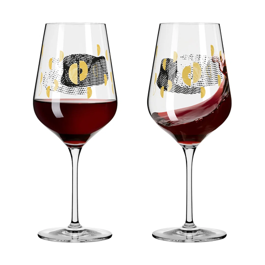 RITZENHOFF Sagen Gold Red Wine Glass Set #2 by Maike Schönebeck, made of crystal, 570ml, dishwasher safe, comes in a gift box