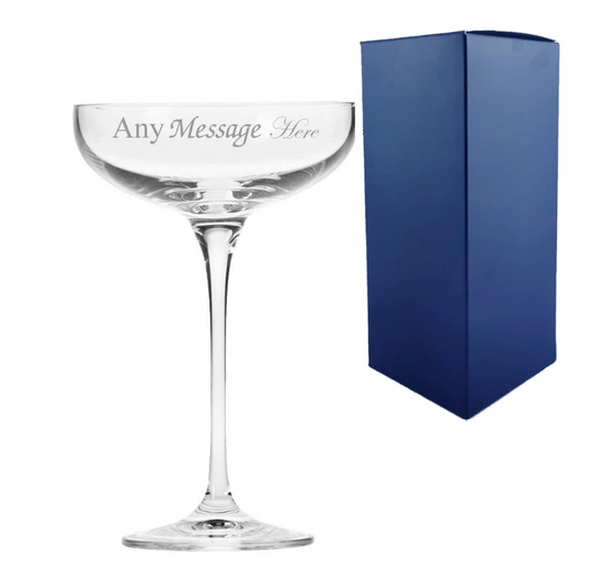 Personalised Engraved 240Ml Champagne Saucer Flute Glass & Gift Box , Prosecco Wine Martini Cocktail Christmas Birthday