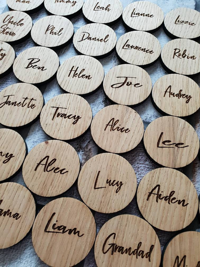 Wedding Party Name Place Settings Wooden With Fridge Magnet Backing