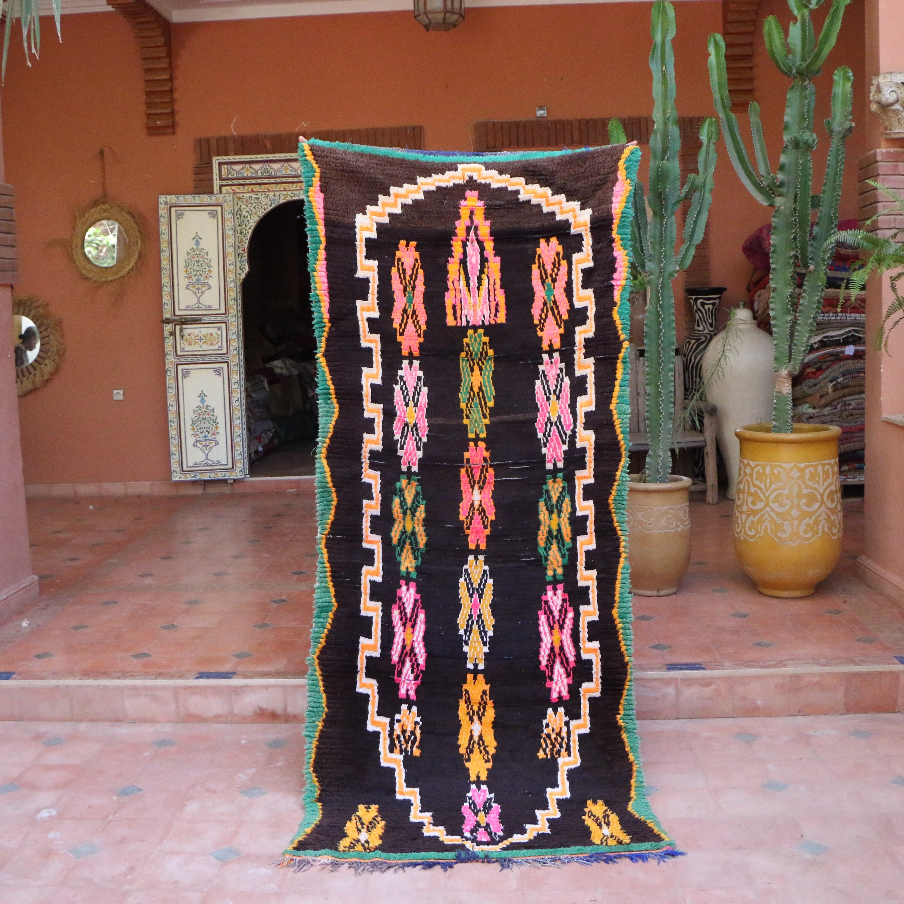 Woven Moroccan Rug, Handmade Carpet, Berber 3x8 Feet Rug For Kitchen