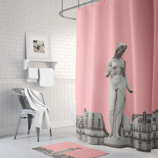 Paris Style Shower Curtain - Terracotta Colored Decor, Bath Mat, Peach Bathroom Accessories