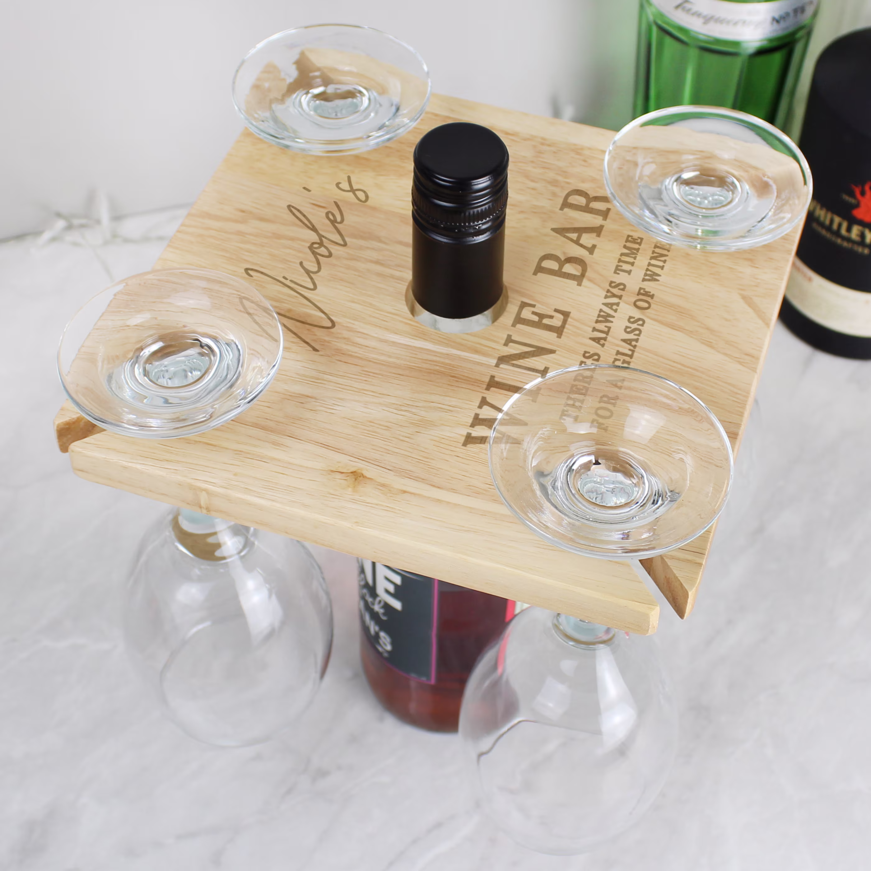 Personalised Any Message Four Wine Glass Holder & Bottle Butler | Rack