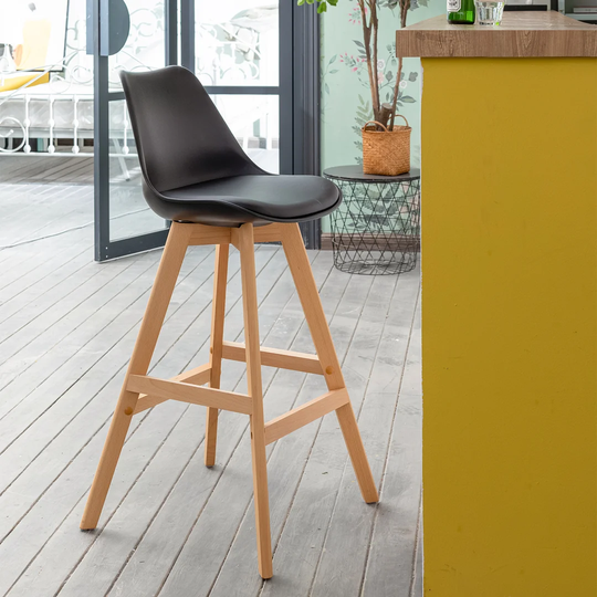 Deasia Bar Stools Solid Rubberwood High Backrest Seat Height 75cm