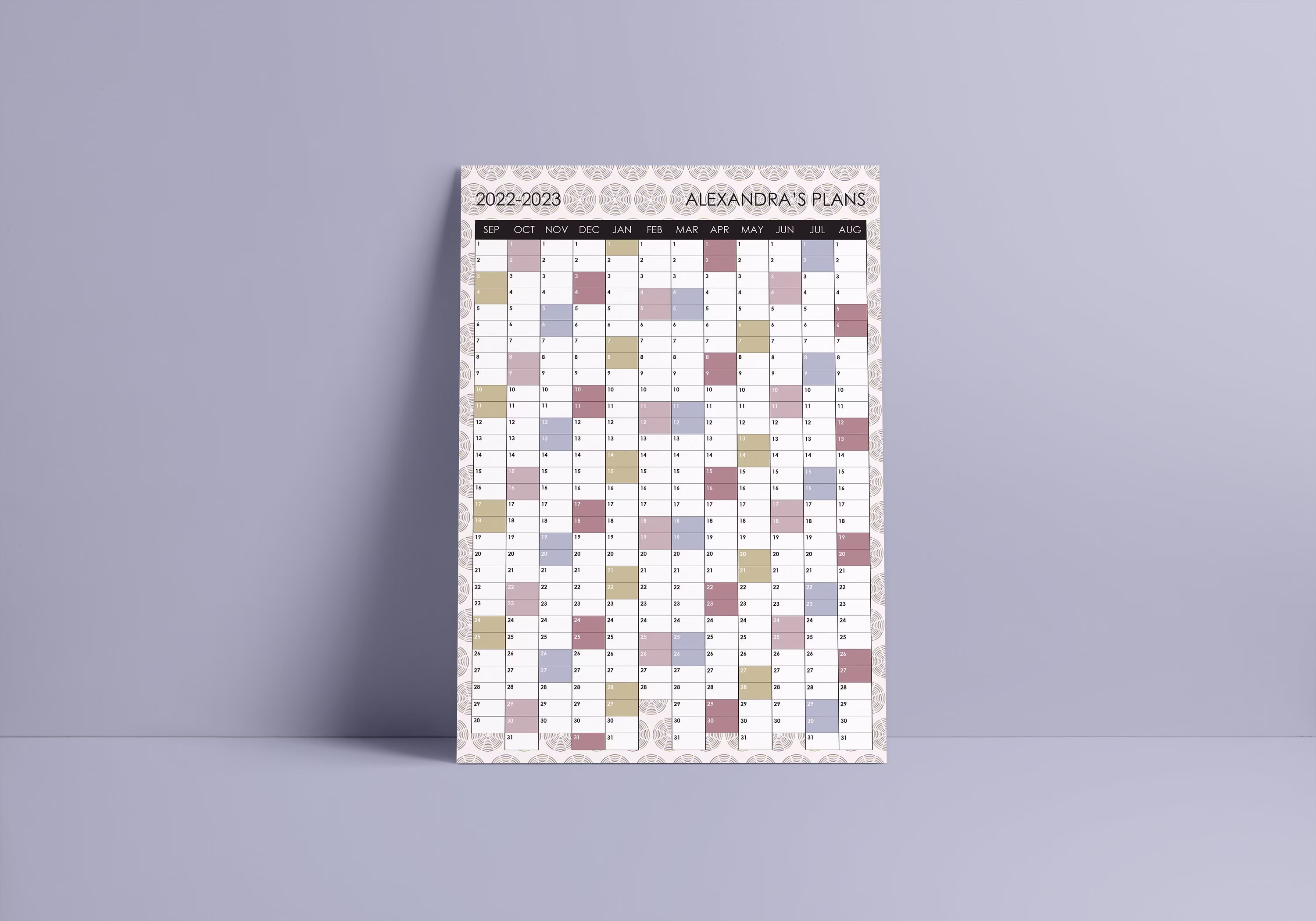 Circles Design Printed A3 Or Larger Wall Planner - Chart To Plan The 2022-2023 Academic Year 2023 Personalised