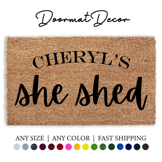 Personalized She Shed Doormat, Sheshed Decor, Outdoor Welcome Mat, Custom Door Housewarming Client Gift