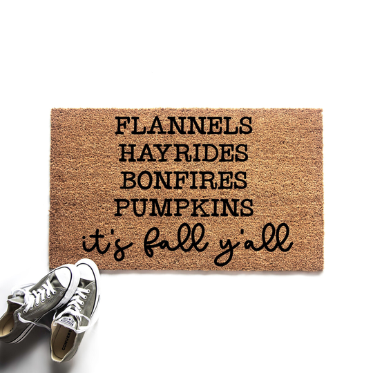 Fall Door Mat, It's Ya'll Welcome Flannels Hayrides Bonfires Pumpkins, Front Decor, Decorative Outdoor Rug