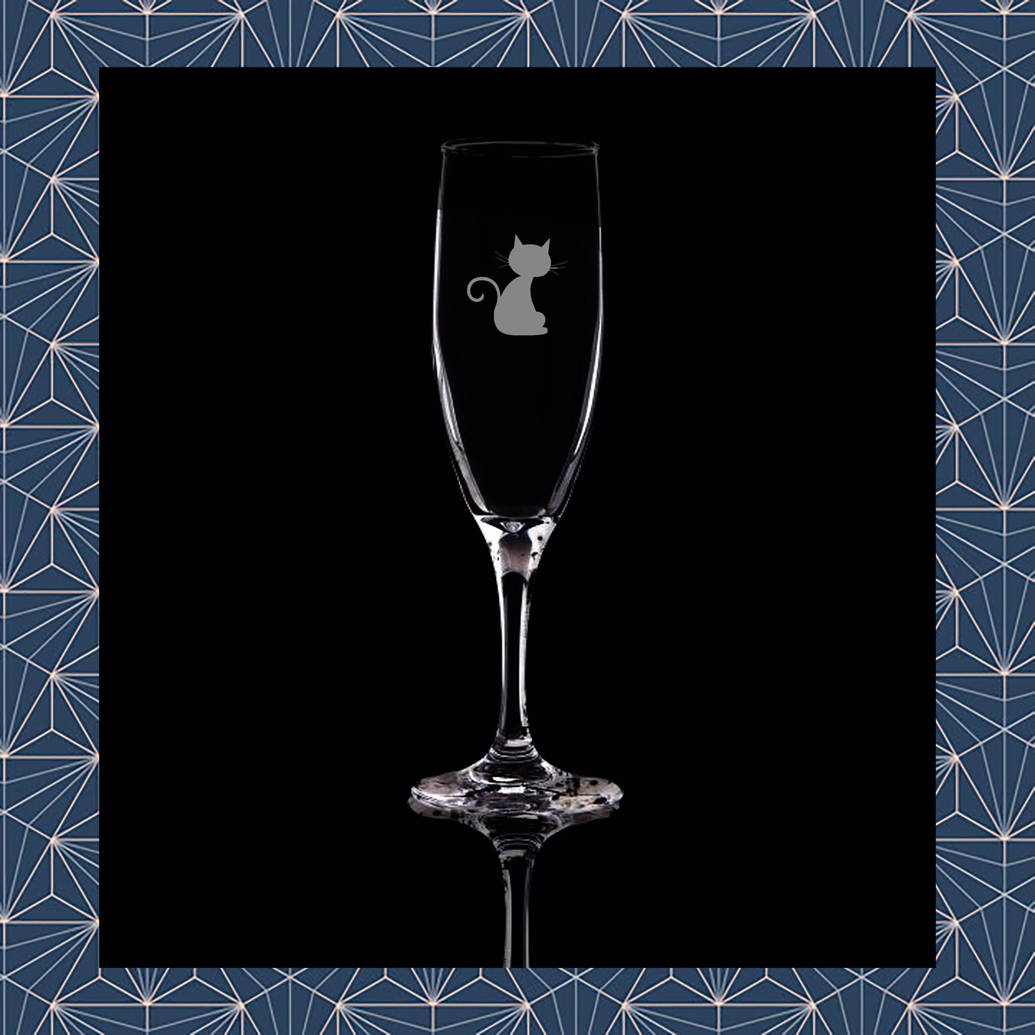 Cat Engraved Flute Prosecco Glass. Beautiful Etched Personalised With Name. Design Won't Wear Off Like Vinyl.150