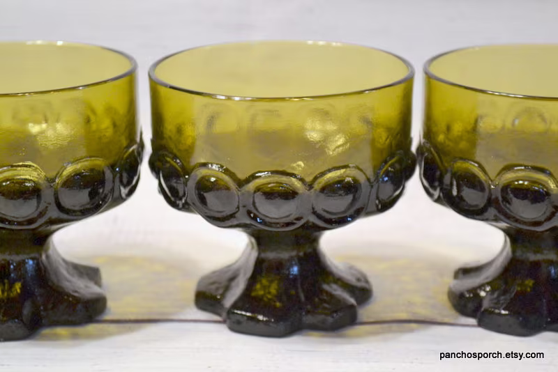 Vintage Madeira Olive Green Champagne Glass Set Of 6 Tall Sherbet Cup Franciscan 1970S Retro Glassware Stemware Panchosporch