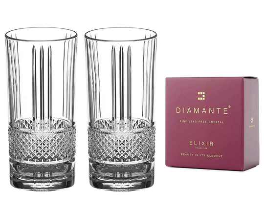 Diamante Water Or Cocktail Glasses Crystal Long Drink Hi Balls -