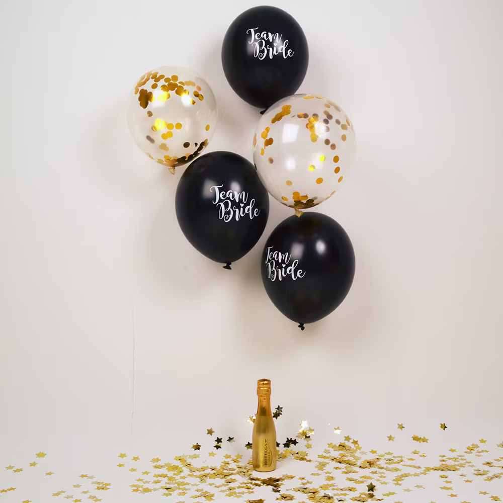 Team Bride Hen Party Balloons - Night Black & Gold