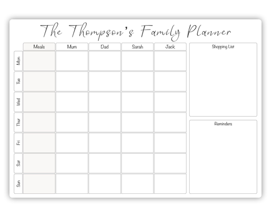 Family Wall Planner, Personalised Weekly Large A3 Dry Wipe Board, Home Organiser, Meal Planner Erase