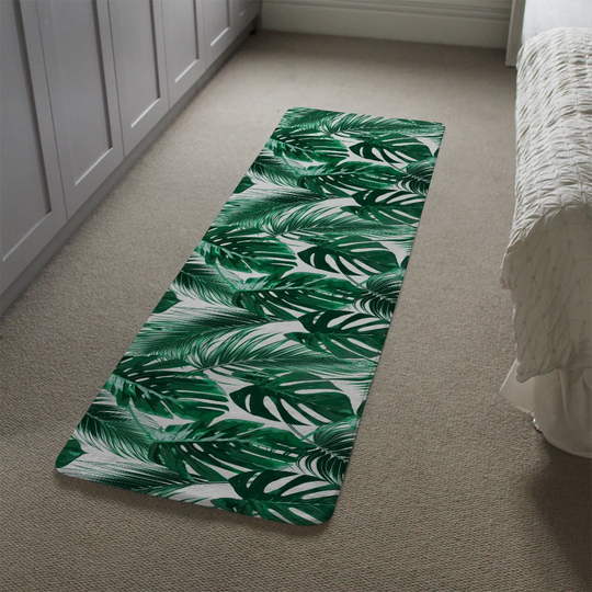 Lemmon Palm Leaves Designer Shaggy Green/White Rug