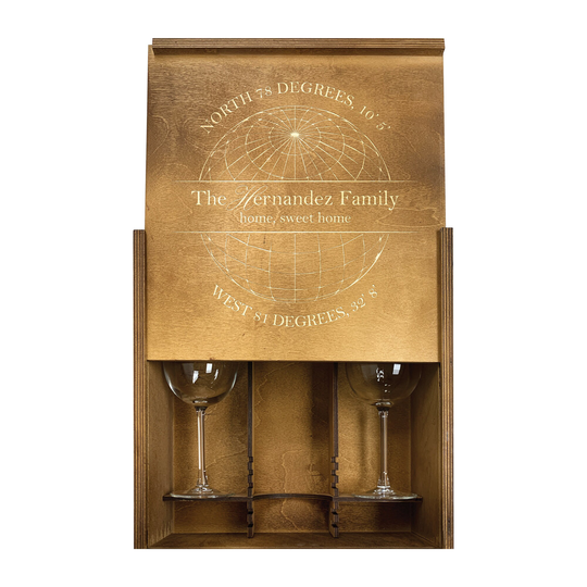 Custom Engraved New Home Wine Box Gift Set, Personalized First House Real Estate Closing Keepsake, Housewarming Glass Present