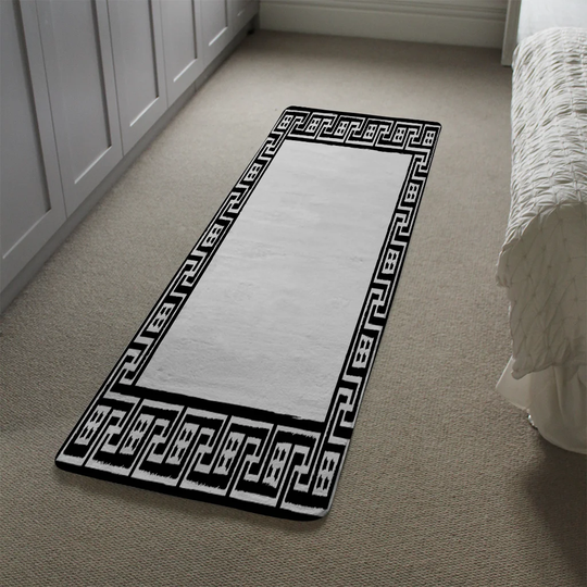 Lafond Greek Traditional Meandor Designer Shaggy White/Black Rug