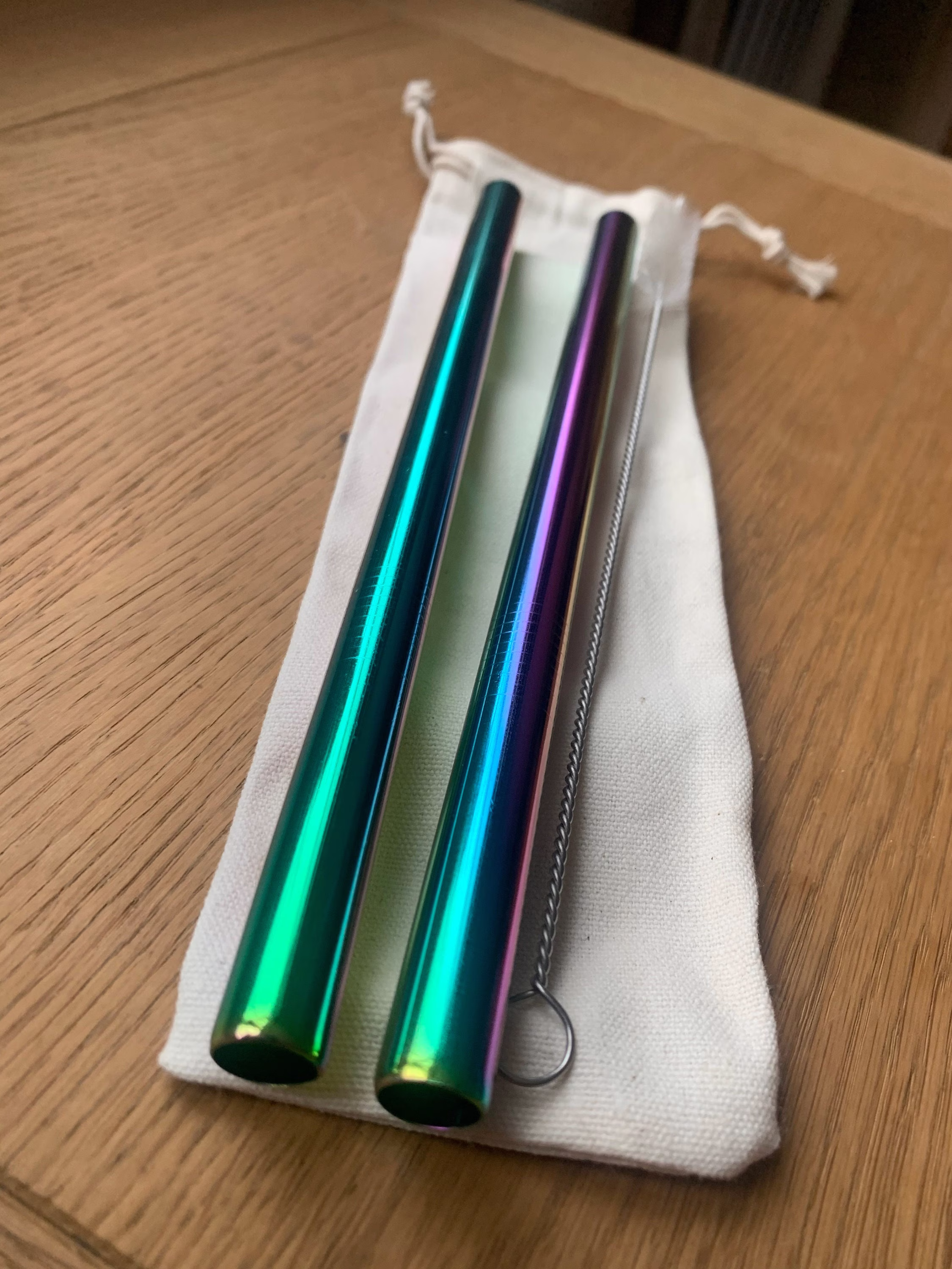 Boba Bubble Tea Straws Milkshake 2 X Reusable Metal Stainless Steel With Cleaning Brush + Cloth Bag