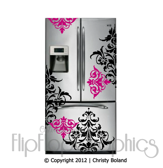 Damask Refrigerator Sticker Set, Vinyl Graphic