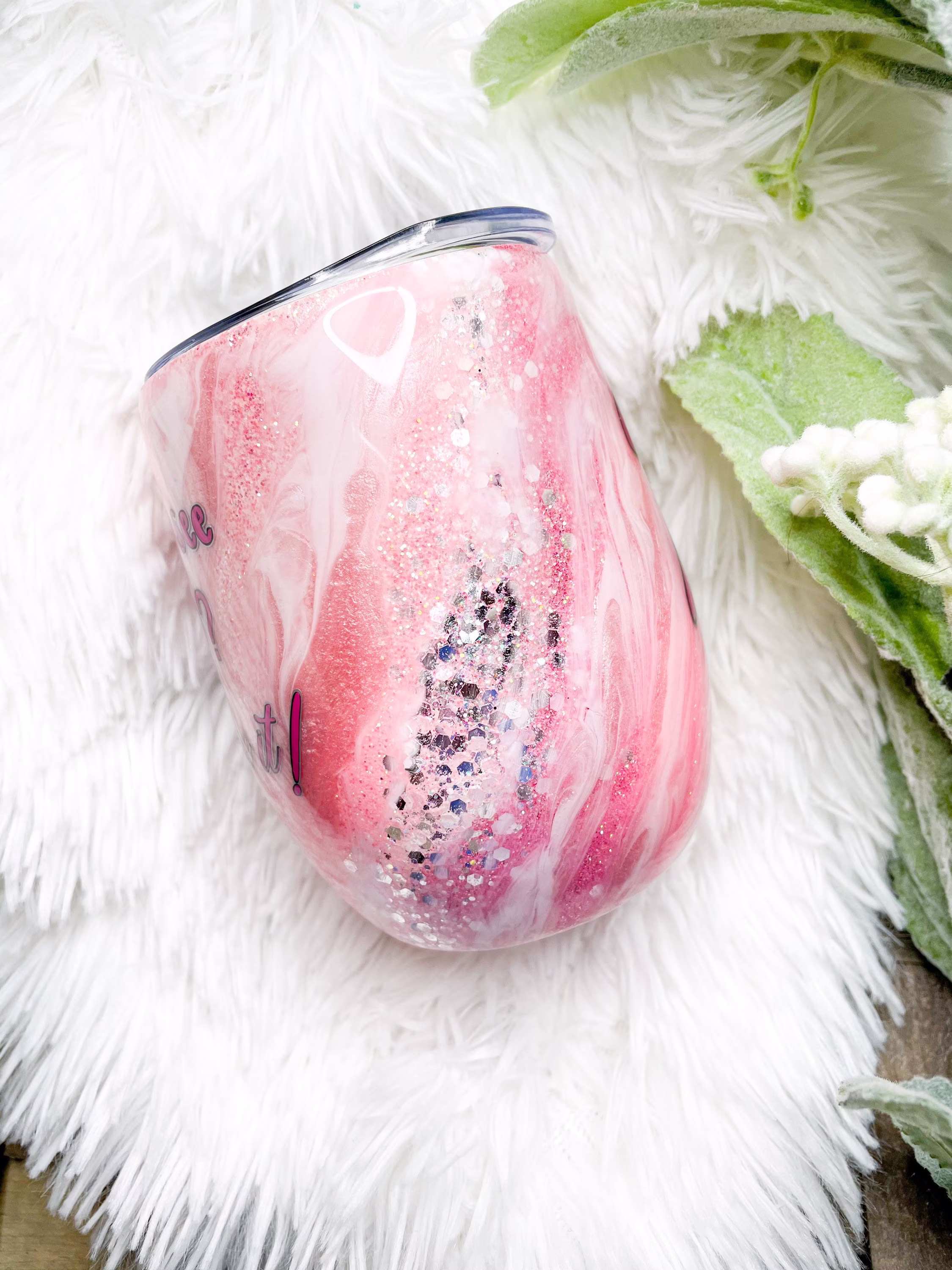 Personalized Pink Glitter Swirl Wine Tumbler, Any Personalization, Hot Pink, Baby Girly Tumbler