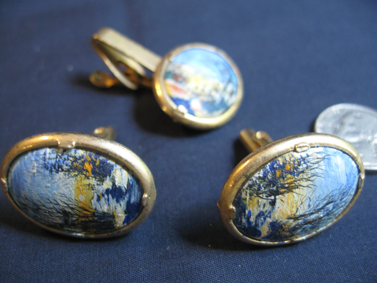 Mens Jewelry Cufflink Tie Bar Lot, Handpainted Ooak