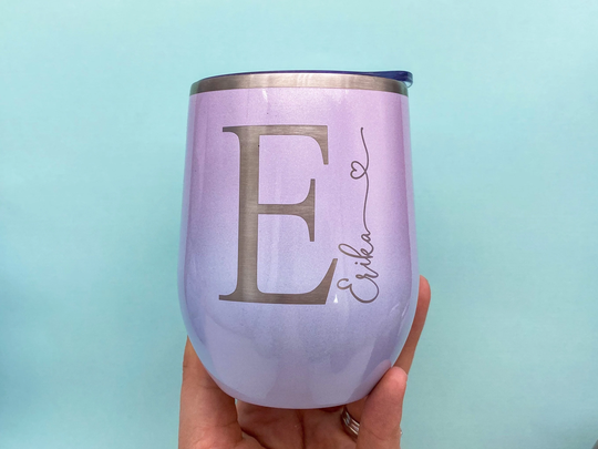 Custom Laser Engraved Monogram Wine Tumbler, Bridesmaid Gift, Insulated Cocktail Glass, Personalized To Go Cup