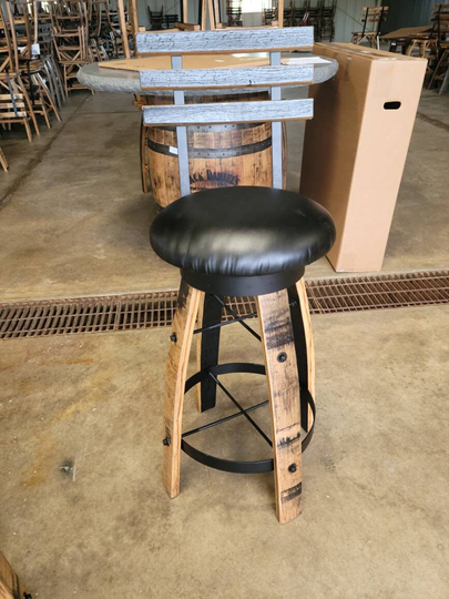 Whiskey Barrel Stave Bar Stools With Cushioned Swivel Seats & Backs | Brown Or Black Cushions - Free Shipping