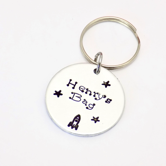 Name Tag For School Bag, First Day Of Gift, Personalised Tag, Backpack Custom Keychain, Hand Stamped Keychain