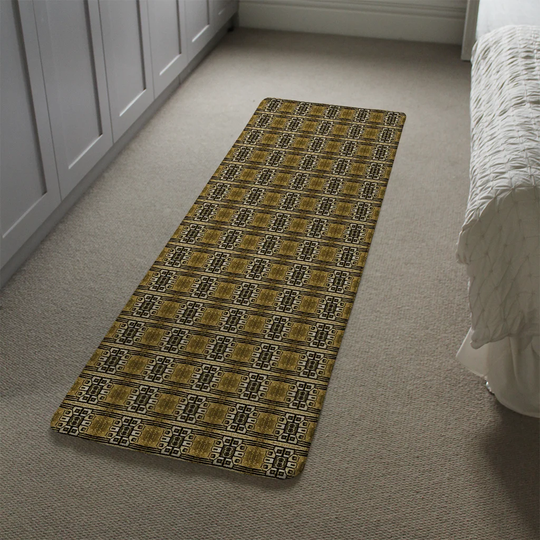 Liddell Portuguese Ethnic Tiles Azulejos Designer Shaggy Gold Rug