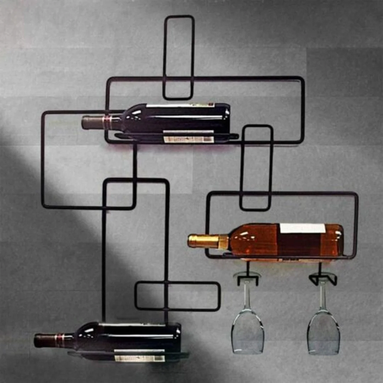 Paquin 3 Bottle Wall Mounted Wine Bottle & Glass Rack in Black