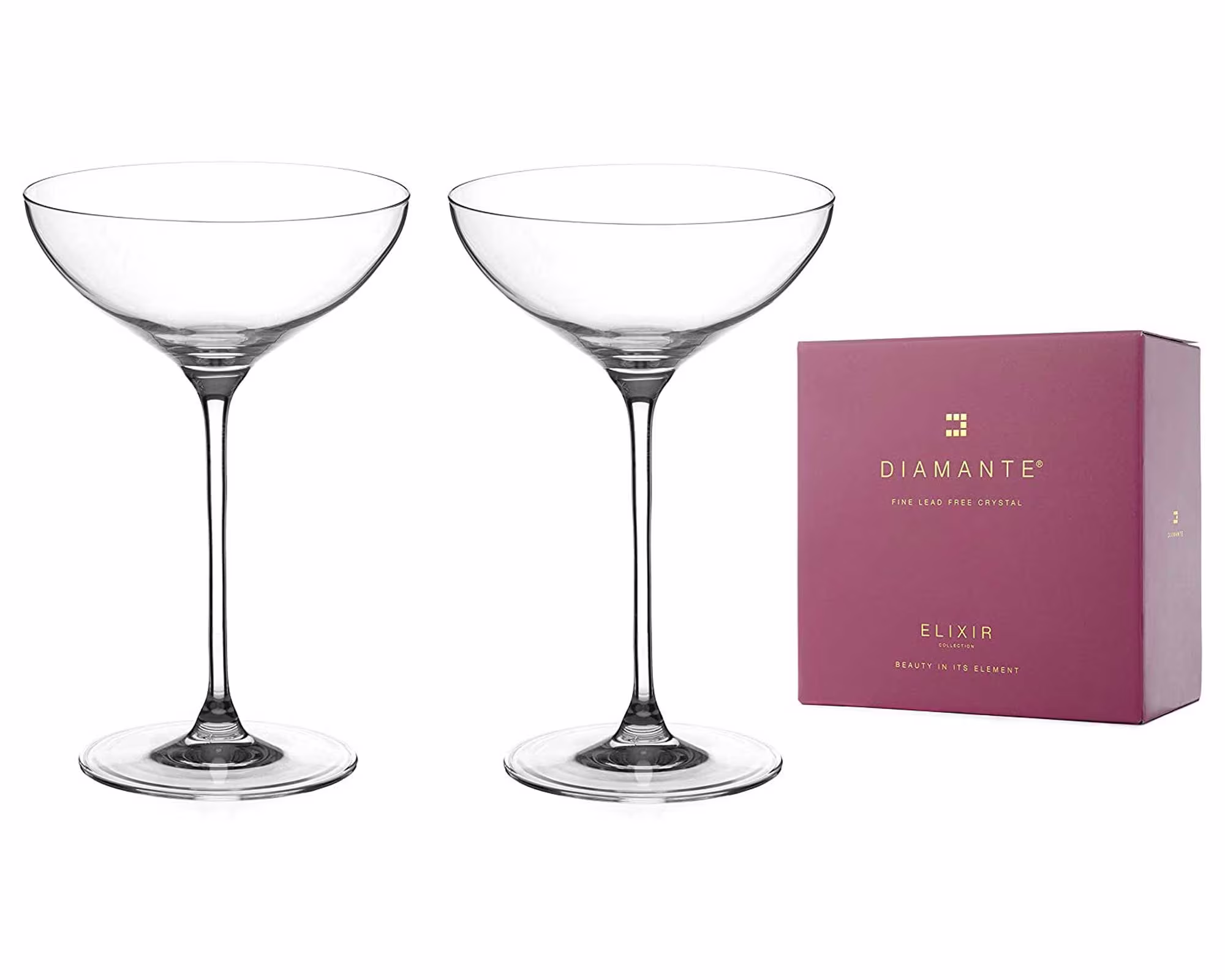 Diamante Champagne Cocktail Saucers Coupes Pair -
