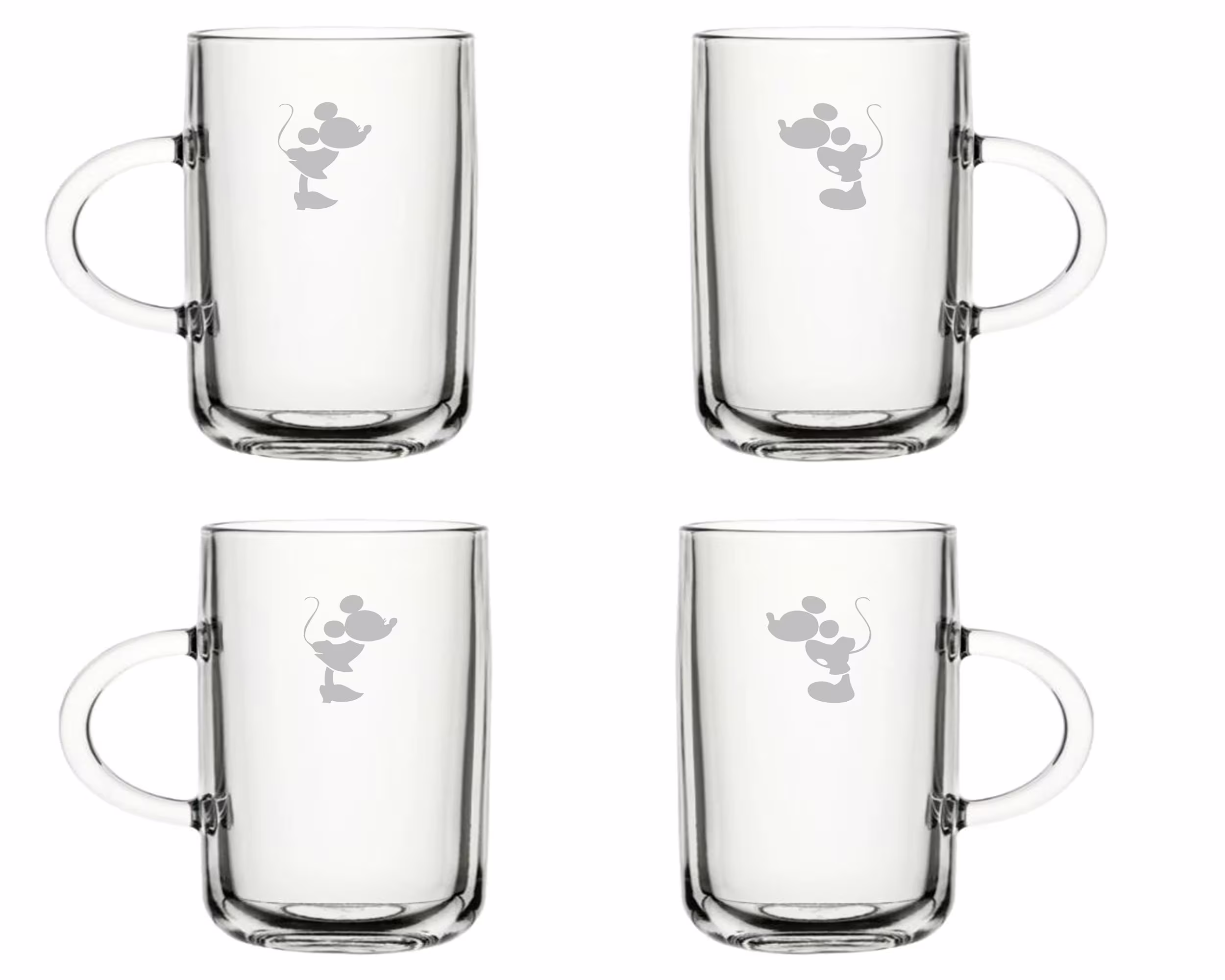 Mickey Mouse Minnie Set Of 4 Tea Glasses Mug Coffee Glass - Hand Etched Glass.85