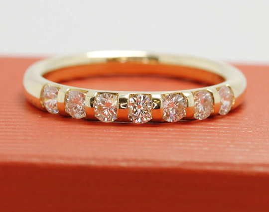 Yellow Gold Diamond Bar Set Half Eternity Wedding Band Ring Hatton Garden London Jewellers