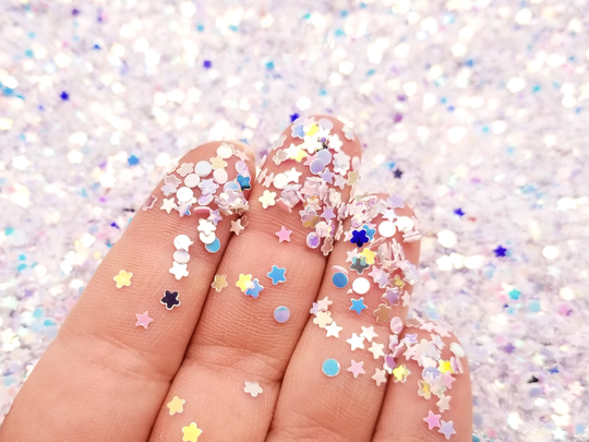 Iridescent Shift Assorted Shape Ice Arctic White Glitter, Pick Your Amount, Shaker Mix, Kawaii Glitter F749