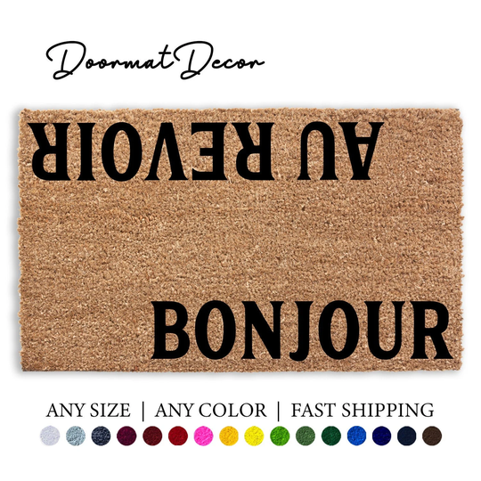 Bonjour Au Revoir French Doormat, Flocked Coir Door Mat, Hello Goodbye Gift, France Outdoor Welcome Custom Personalized Gift