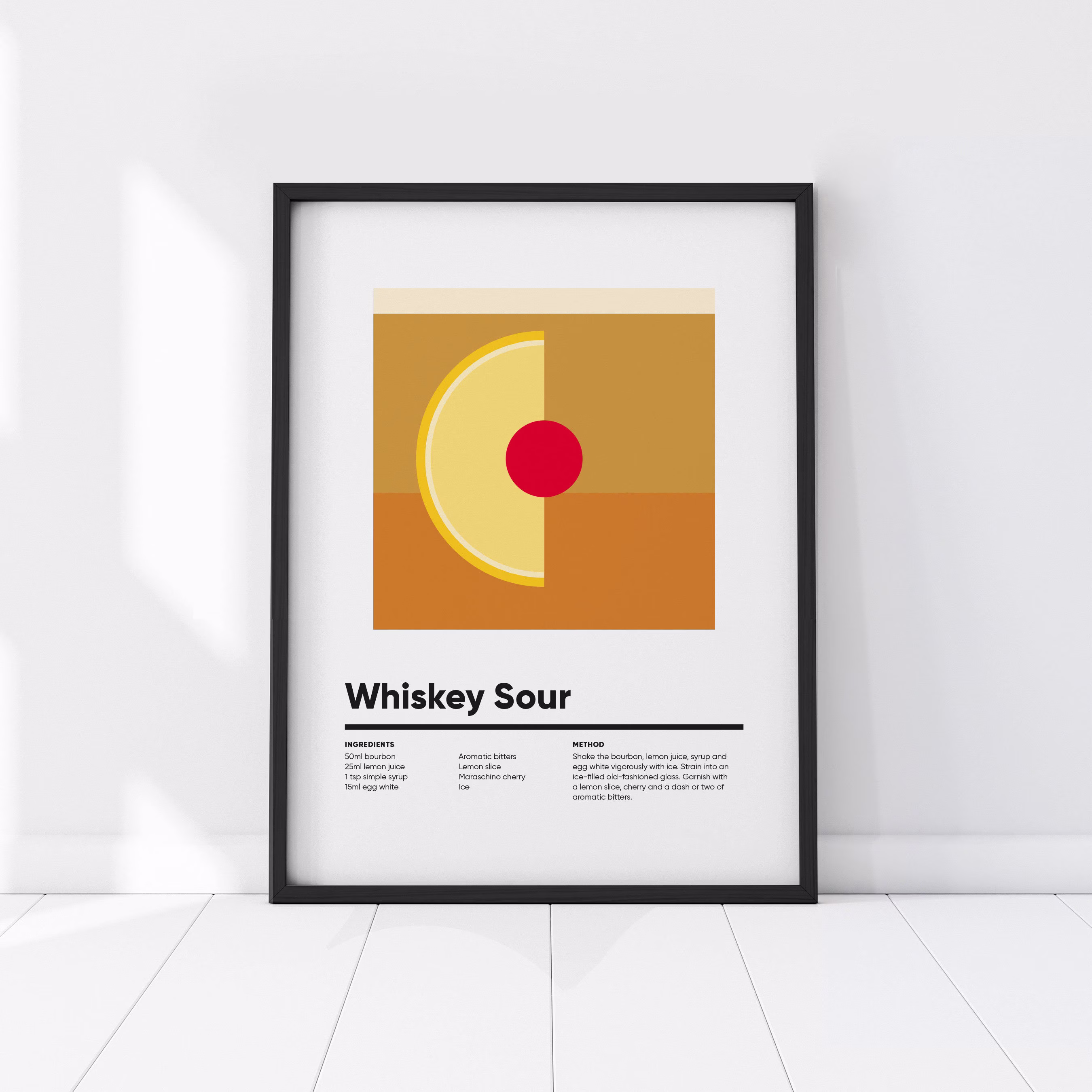 Whiskey Sour Poster, Cocktail Print, Bourbon Gift, Bar Cart Decor, Wall Art, Drinks Trolley, Home Bar, Gallery Wall, Alcohol