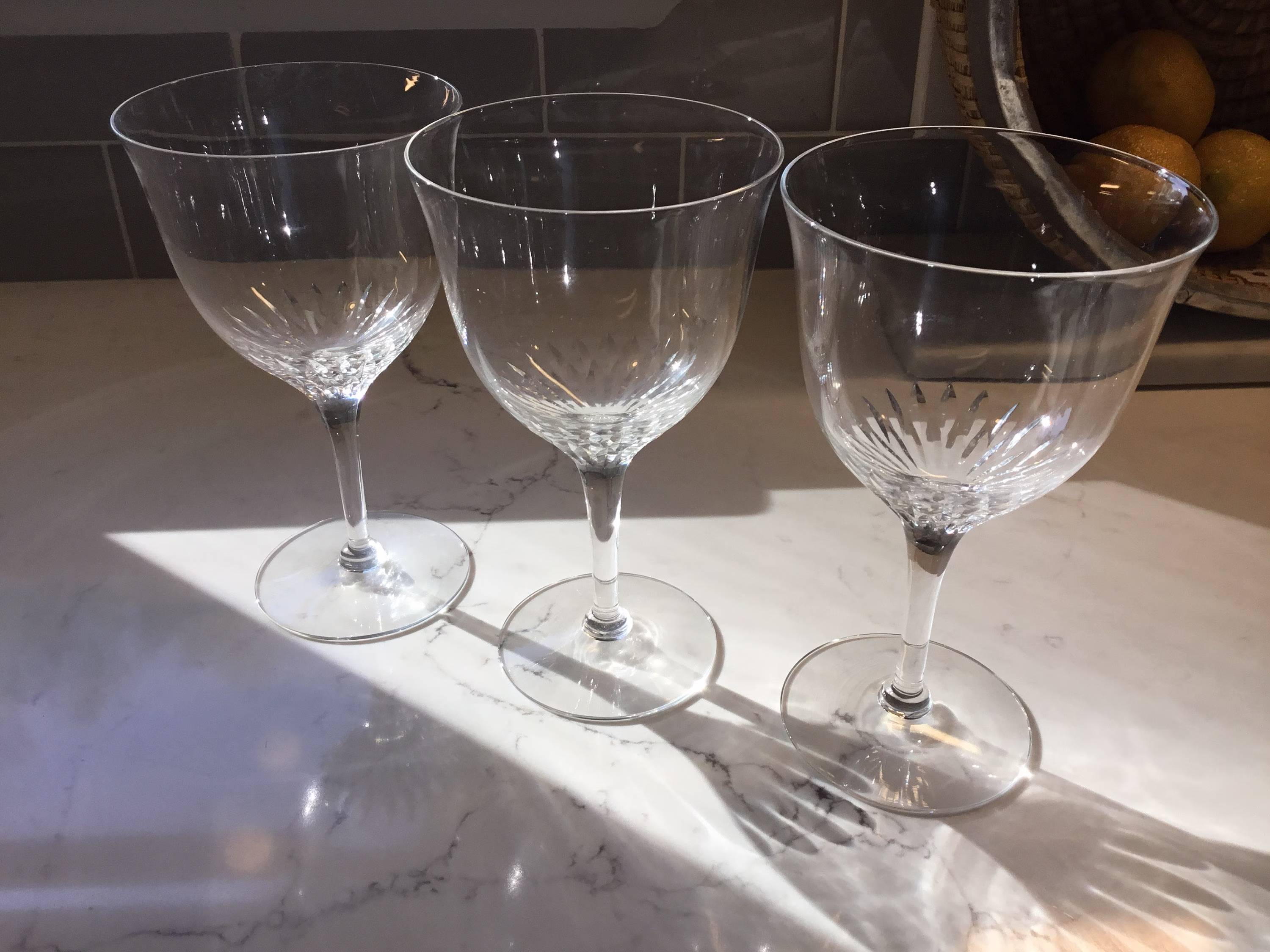 Vintage Cut Crystal Wine Glasses Or Water Goblets - Set Of 3