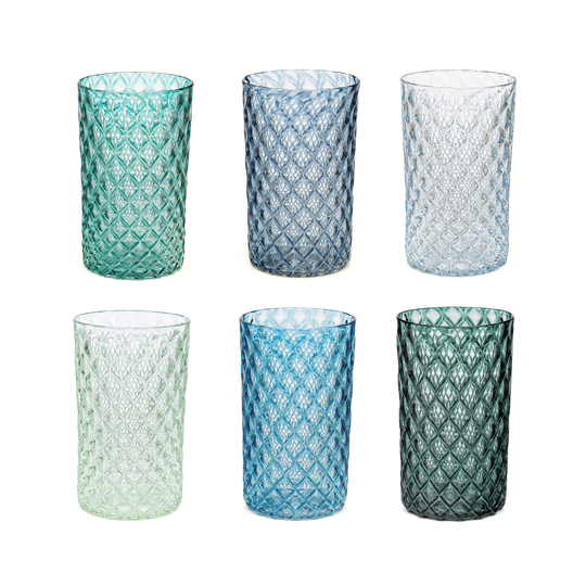 Caribbean Mandala Glass Set Of 6 - Handblown Glassware | Blown Tumbler Handmade Colorful Drinking Glasses Cocktail