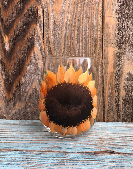 Sunflower Stemless Wine Glass. 17Oz. Great Gift Idea For Fall, Thanksgiving & Lover